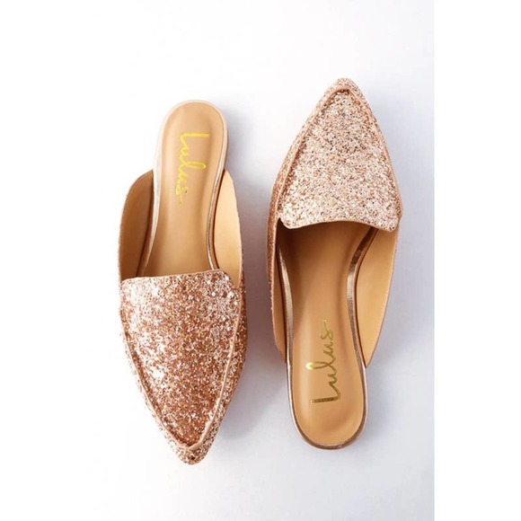 Lulus Shoes - LuLu's Joelle Rose Gold Glitter Slide 7.5M NWT